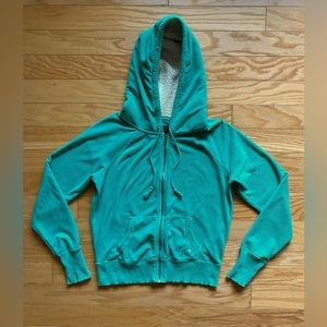 American Eagle Teal Zip Up Fleece Hoodie Size L